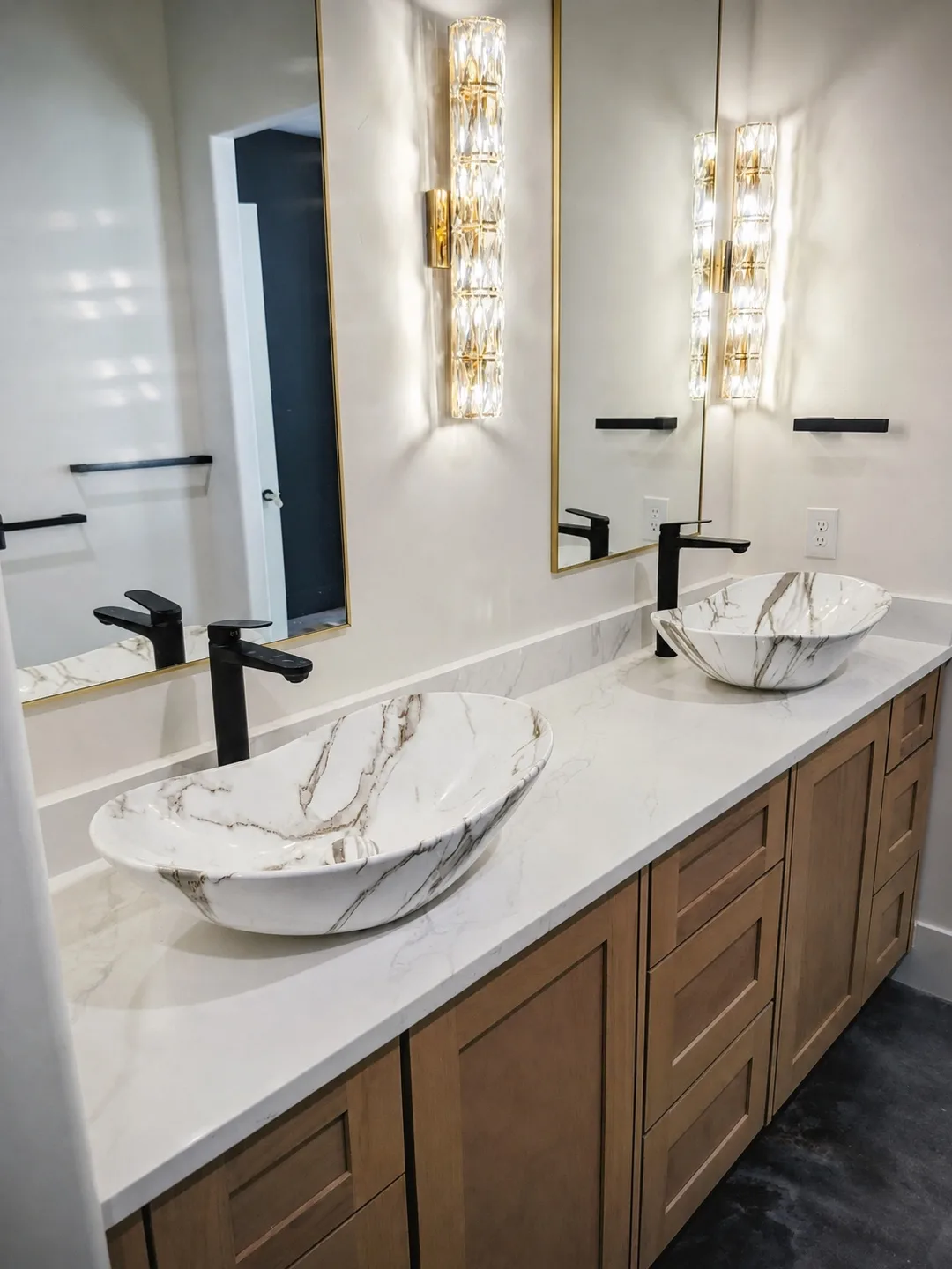 Finished bathroom vanity plumbing installation by Quick Quality Plumbing